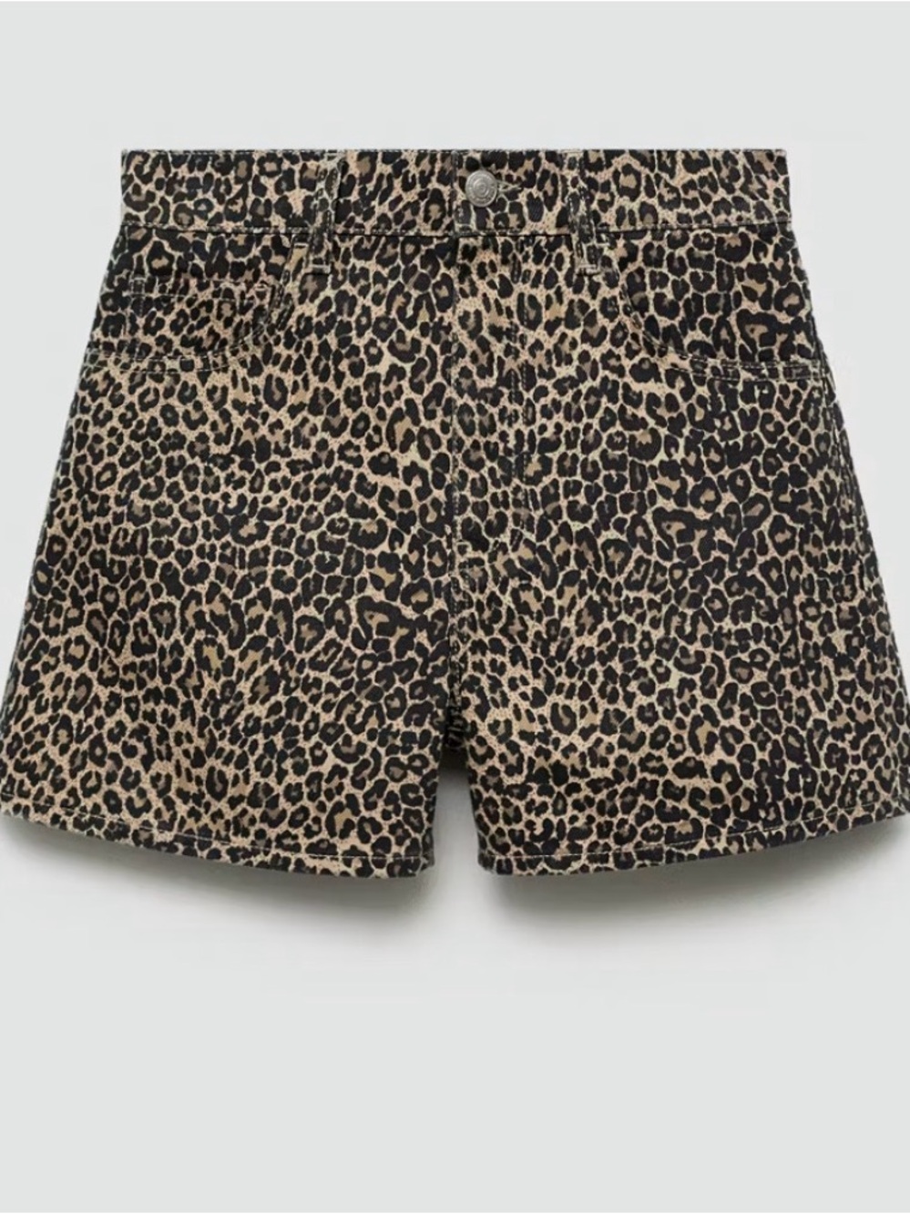 Mango Leopard Print Jean Shorts - Beige & Black